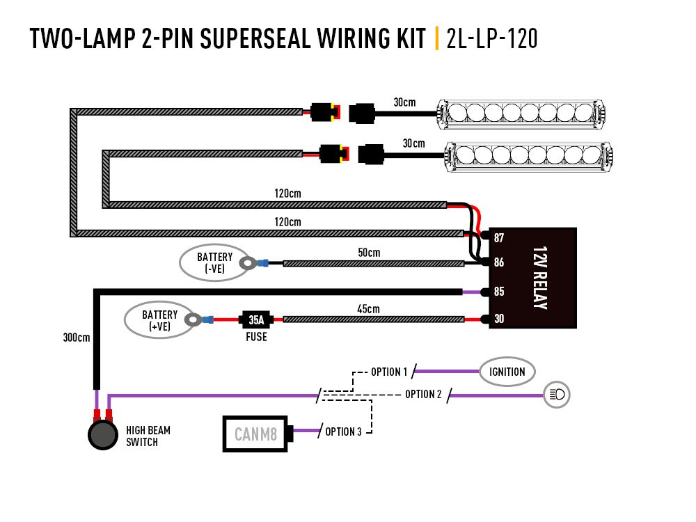Lazer Two-Lamp Wiring Kit (2-Pin, Superseal, 12V)