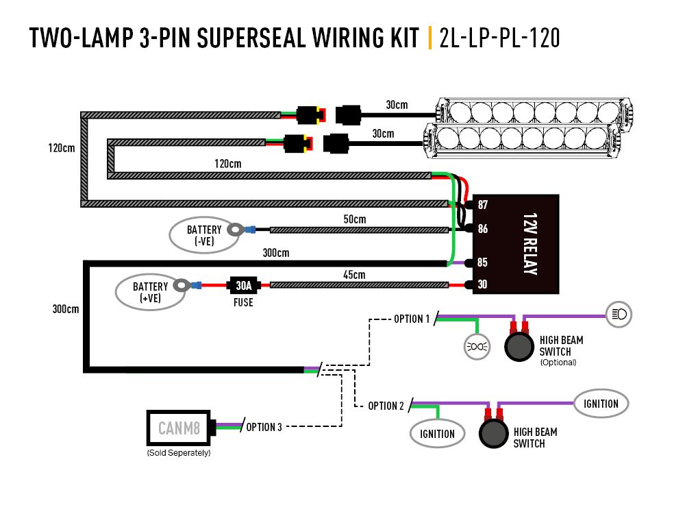 Lazer Two-Lamp Wiring Kit (3-Pin, Superseal, 12V)