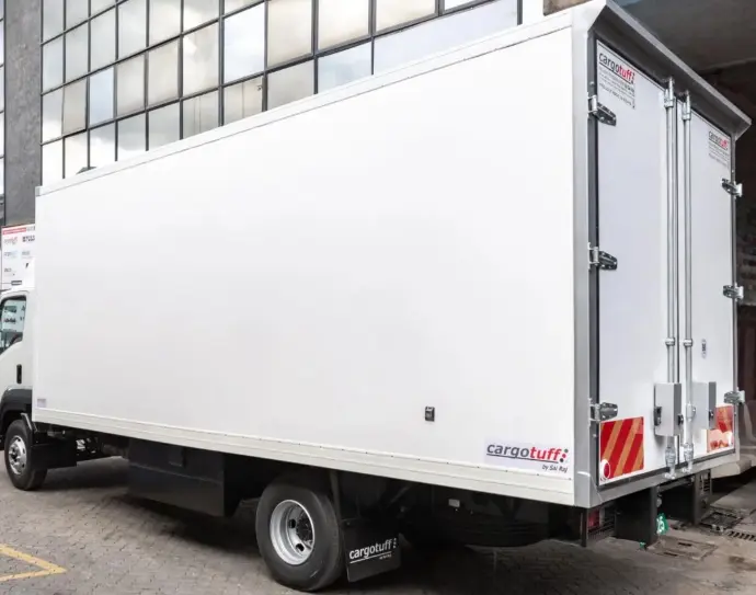 Transport solutions for perishable goods Cargotuff general cargo fiberglass body with single or double door options, providing durable and versatile solutions for transporting dry freight and general cargo