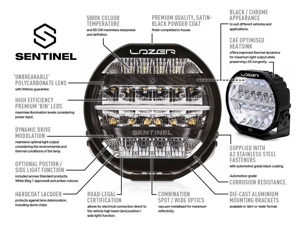 Lazer Sentinel 9''- 'Slim' Mount Spot lamp