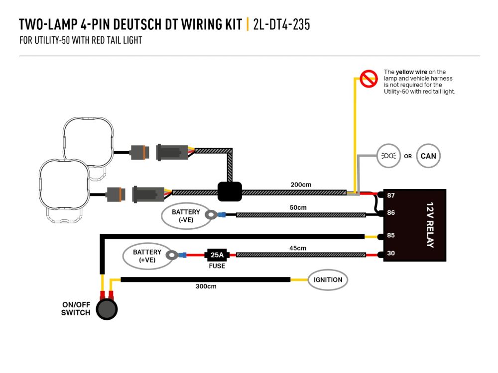 Lazer Two-Lamp 4-Pin Deutsch DT Wiring Kit (12V)
