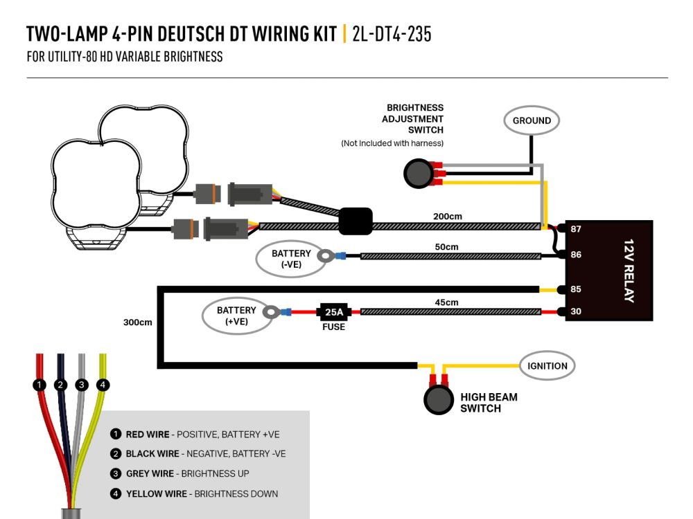 Lazer Two-Lamp 4-Pin Deutsch DT Wiring Kit (12V)