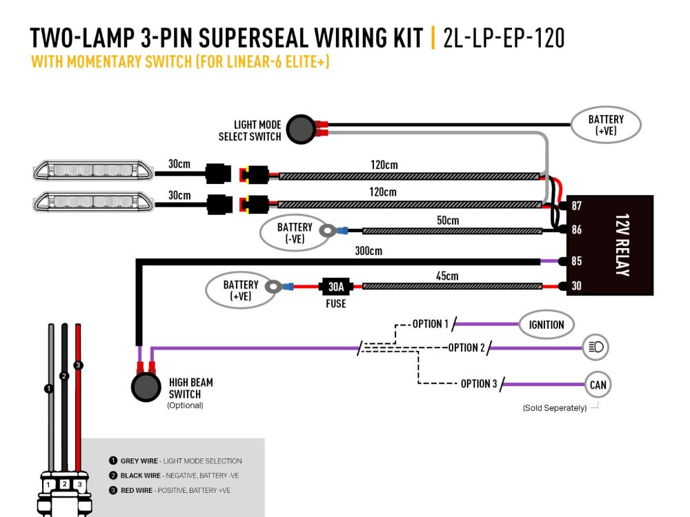 Lazer Two-Lamp 6-Pin Superseal Wiring Kit (12V)