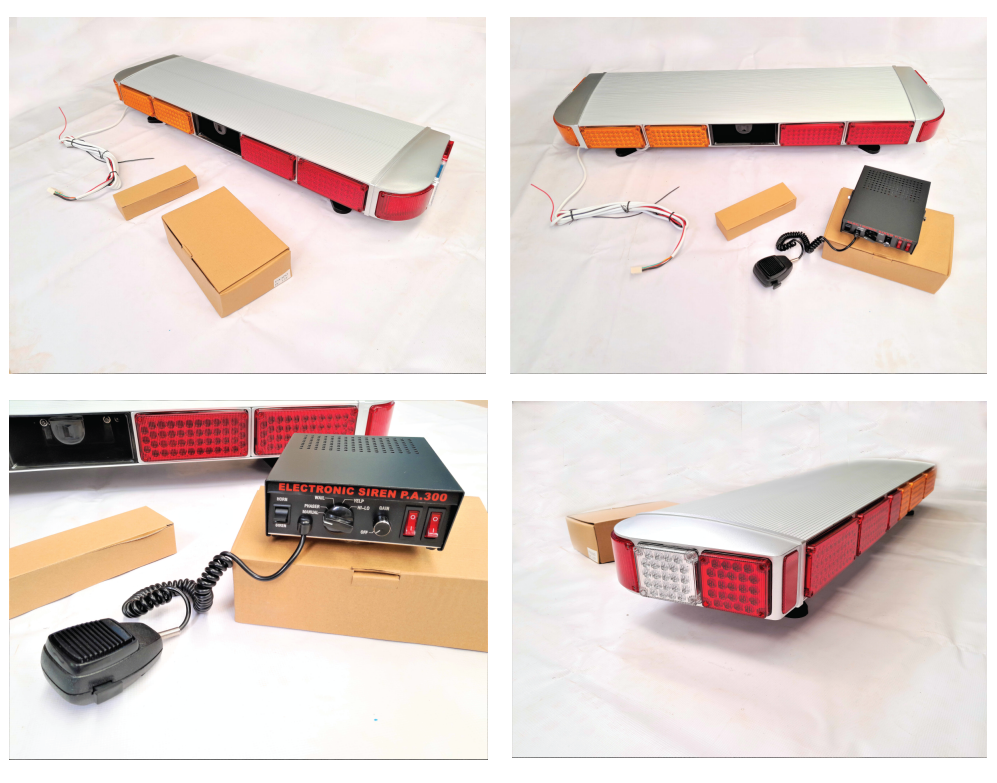 SR54 LED Strobe Light Bar C/W In-Built P.A. 300 Siren & 100W Speaker (Red/Amber - 134.5X35X20Cm)