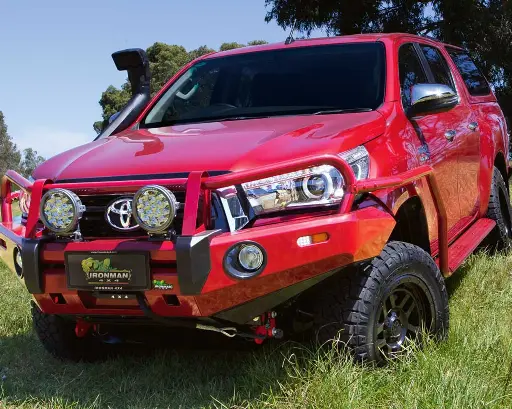 [BBCD065] Ironman Airbag Compatible Bull Bar C/W In-Built Fog Lamps, Indicators & Parking Lights To Suit Toyota Hilux Rocco